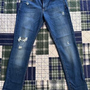 Express Cropped Skinny Mis Rise Distressed Jeans
